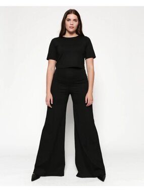 Ripley Rader Black Ponte Knit Long Wide Leg Pant Sz 4 Large Minimalist Old Money